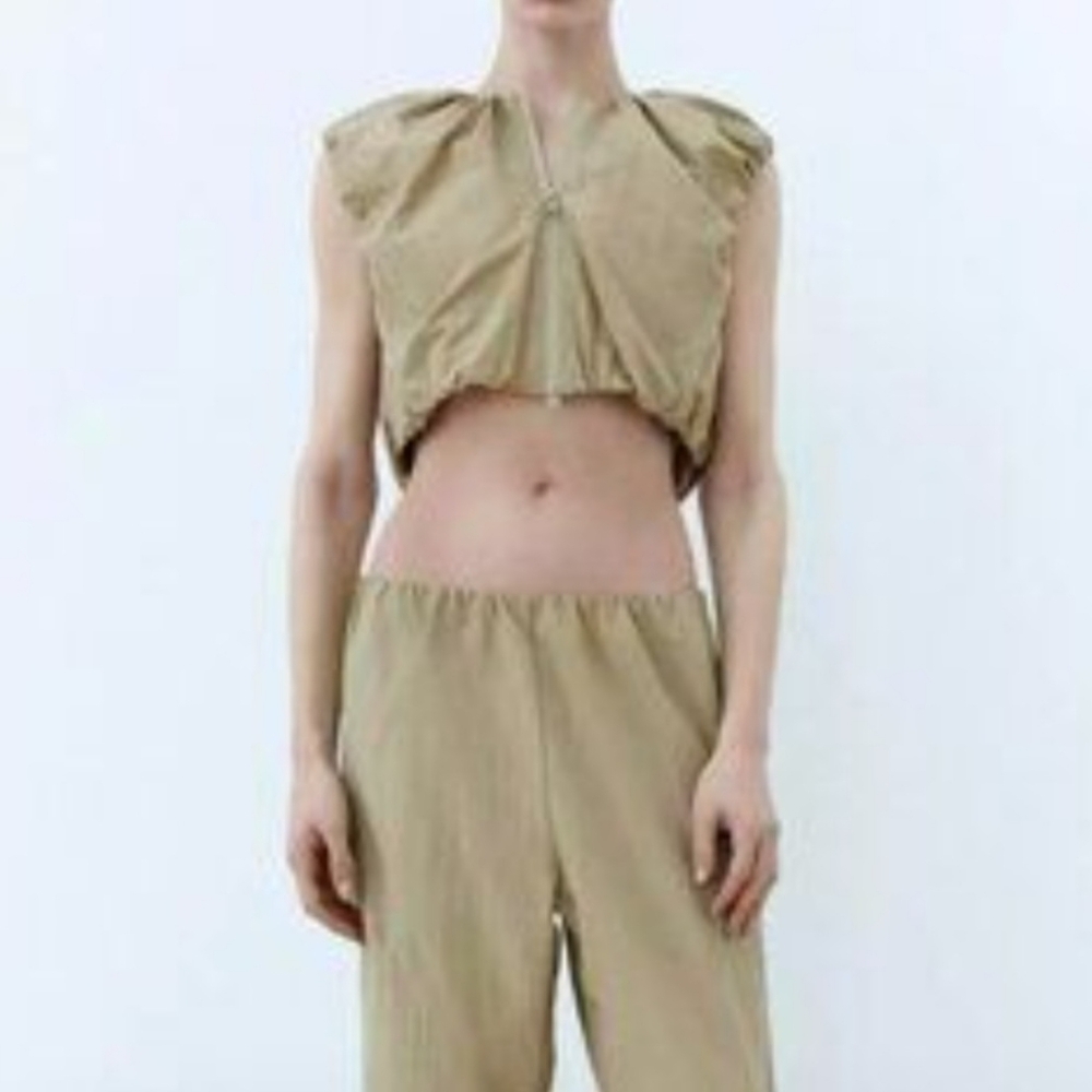Zara Beige Cropped Vest Top